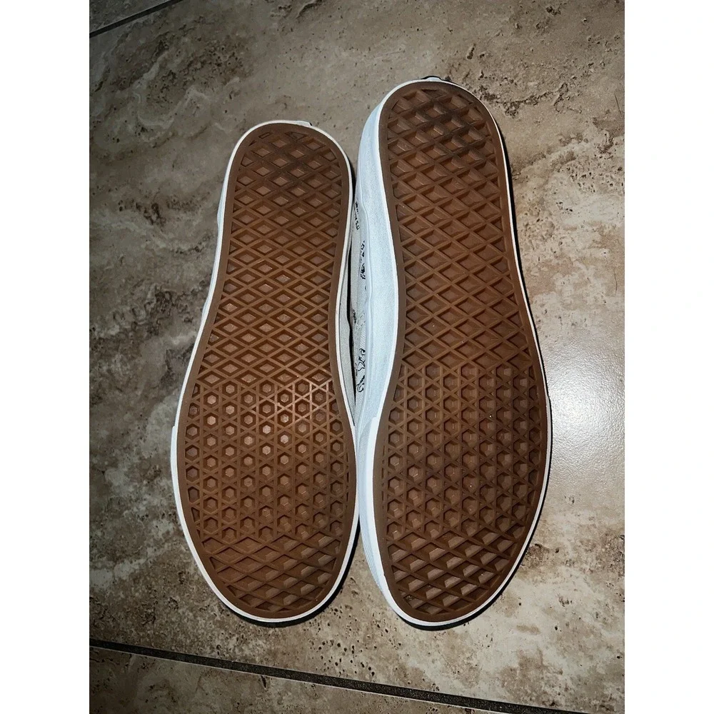 Mens Vans Authentic Cream Canvas Lace Up World Co Teddy Earth Sneakers Shoes 8.5